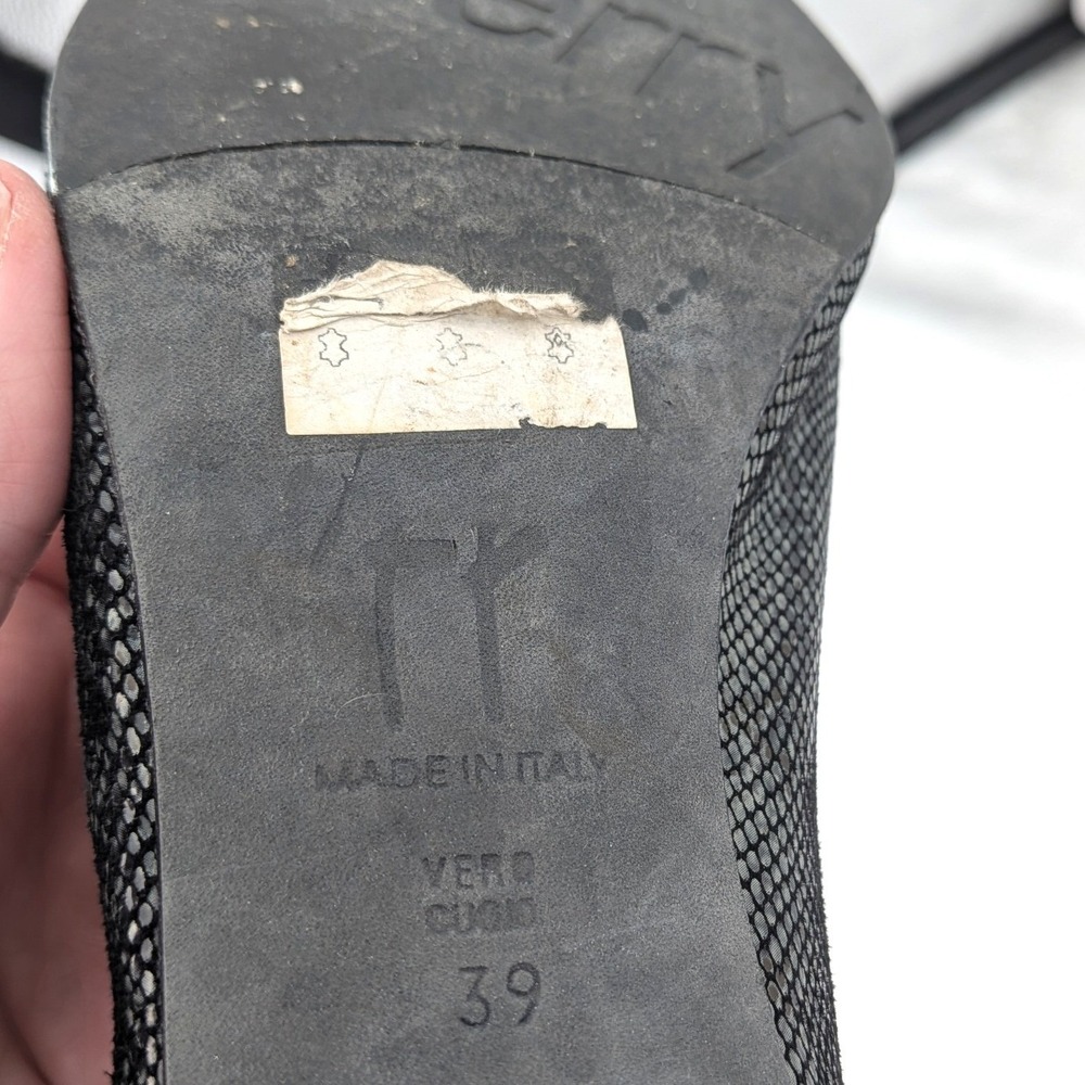 Thierry Rabotin Peep Toe Slingback Heels Black Textured Leather Bow Pumps Sz 8.5 - Picture 8 of 13